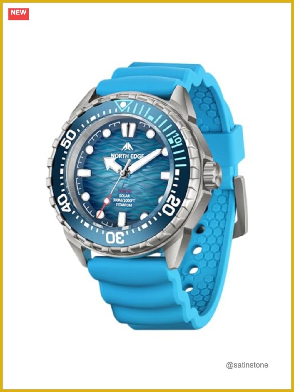 Solar Powered Dive Watch 300M Water Resistant Luminous Silicone Strap